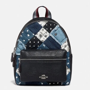 Coach Charlie Mini Americana Denim Pattern Patchwork Studded Rhinestone Backpack